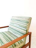 Pair of Walnut Lounge Chairs w/ New Striped Green Upholstery