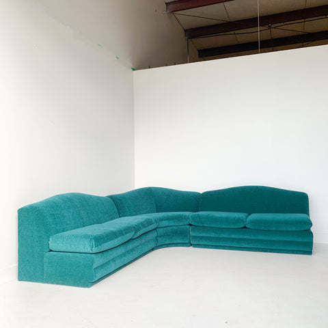 Vintage “Cloud” Style Sofa with New Emerald Green Upholstery