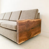 Mid Century Modern Sofa with Live Edge Black Walnut Sides - New Upholstery