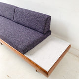 Mid Century Modern Platform Sofa with Marble End Tables and New Upholstery