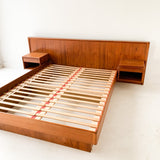 Queen Size Teak Platform Bed with Floating Nightstands