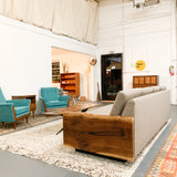Mid Century Modern Sofa with Live Edge Black Walnut Sides - New Upholstery