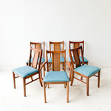 Set of 6 Dining Chairs with New Blue Upholstery