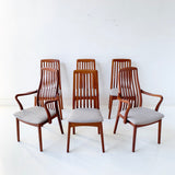Set of 6 Sculpted Teak Dining Chairs with New Upholstery