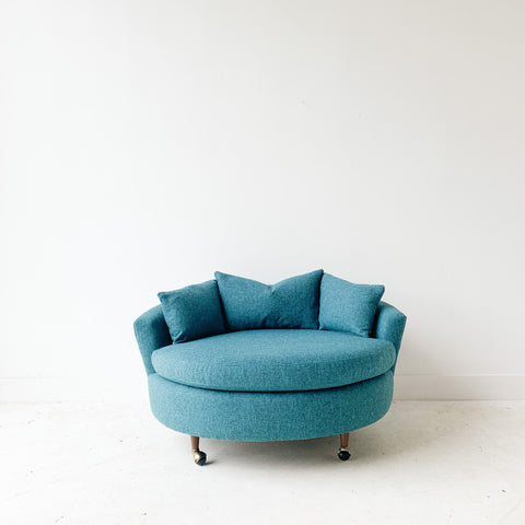 Mid Century Modern Round Chair with New Teal Upholstery