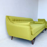 Mid Century Modern Sofa and Lounge Chair with New Chartreuse Upholstery