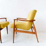 Pair of Mid Century Modern Scoop Chairs with New Mustard Upholstery