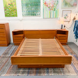 Mid Century Modern Teak Queen Size Platform Bed with Nightstands