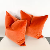 Pair of 22" Orange Velvet Pillows