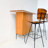 Mid Century Modern Umanoff Style Bar and Pair of Stools