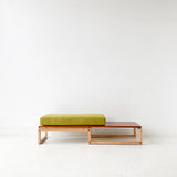 Mid Century Modern Bench with New Avocado Green Upholstery
