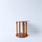 Mid Century Travertine Top End Table