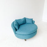 Mid Century Modern Round Chair with New Teal Upholstery