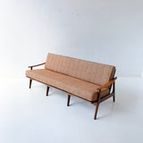 Mid Century Modern Sofa with New Orange/Grey Upholstery