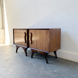 Pair of Mid Century Modern Burl + Bookmatched Nightstands