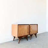 Pair of Mid Century Modern Burl + Bookmatched Nightstands