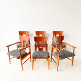 Set of 6 Mid Century Modern Walnut Dining Chairs with New Upholstery