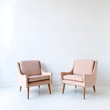 Pair of Mid Century Modern Lounge Chairs with New Blush Upholstery