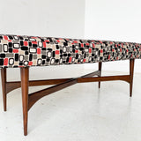 Mid Century Modern Bench with New Upholstery