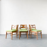 Set of 6 Mid Century Modern Dining Chairs with New Green Upholstery