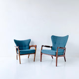 Pair of Adrian Pearsall Lounge Chairs with New Teal Upholstery