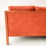 Mid Century Sofa with New Orange Tweed Upholstery