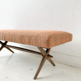 Mid Century Bench with New Orange Upholstery
