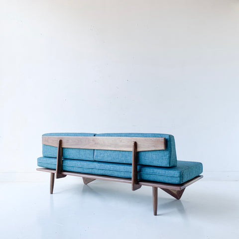 Black Walnut Platform Sofa with Teal Upholstery by atomic