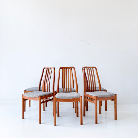 Set of 6 Sculpted Solid Teak Dining Chairs with New Upholstery