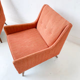 Pair of Mid Century Modern Lounge Chairs with Light Orange Upholstery