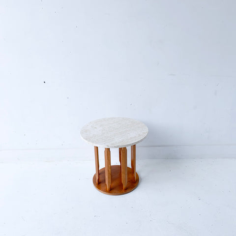 Mid Century Travertine Top End Table