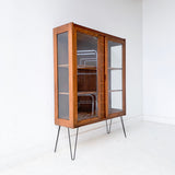 Mid Century Lighted Curio Cabinet with Glass Sides