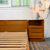Mid Century Modern Teak Queen Size Platform Bed with Nightstands