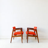 Pair of Mid Century Modern Gunlocke Occasional Chairs with New Orange Upholstery