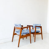 Pair of Mid Century Modern Occasional Chairs by Gunlocke with New Blue/Green Upholstery