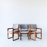 Set of 6 Sculpted Teak Dining Chairs with New Upholstery