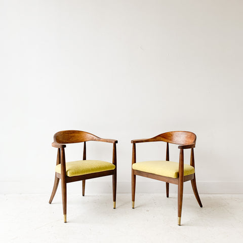 Pair of Mid Century Occasional Chairs with New Chartreuse Upholstery