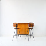 Mid Century Modern Umanoff Style Bar and Pair of Stools