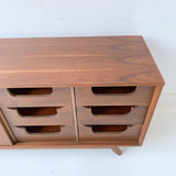 Mid Century Modern Walnut 9 Drawer Dresser with Sliding Doors