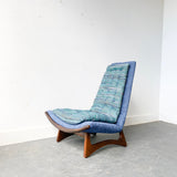 Mid Century Modern High Back Lounge Chair with Sculpted Base