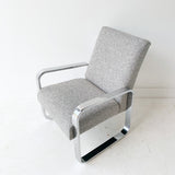 Modern Chrome Chair with New Grey Upholstery