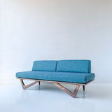 Black Walnut Platform Sofa with Teal Upholstery by atomic