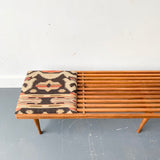 Mid Century Slat Bench with New Upholstery