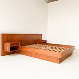 Queen Size Teak Platform Bed with Floating Nightstands