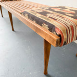 Mid Century Slat Bench with New Upholstery