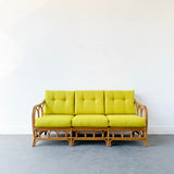 Mid Century Modern Rattan Sofa with New Upholstery