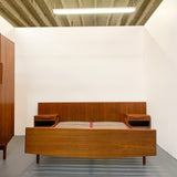 Teak Platform Bed with Floating Nightstands by Ameublement NF