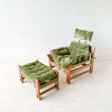 Vintage Lounge Chair and Ottoman with New Soft Green Upholstery