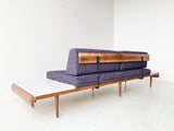 Mid Century Modern Platform Sofa with Marble End Tables and New Upholstery