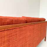 Mid Century Sofa with New Orange Tweed Upholstery
